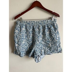 Universal Thread Blue Floral Linen Blend Pull On Shorts Womens Large High Rise